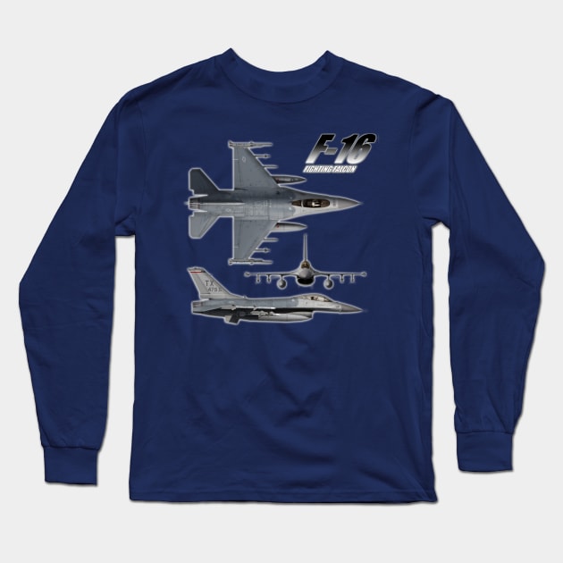 F-16 Fighting Falcon Long Sleeve T-Shirt by Caravele